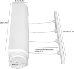 carmdering - Wasdraad - Waslijn Uittrekbaar - Uittrekbare Wasdraad - Drooglijnen - 5x 3,2 meter - Binnen en Buiten – plastic - Alternatief Wasrek of Droogrek- Wit — thumbnail 5