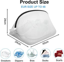 2 stuks - Schoenen Waszak - 42*24*24 cm - Wasnet voor Schoenen - Schoenwaszak - voor schoenen of sneakers - wasnet zakken - schoenen waszak opbergruimte - bescherm uw schoenen tegen beschadigingen - waszak - wit — thumbnail 4