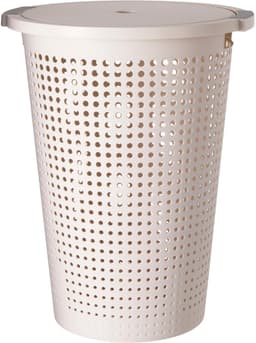 Storage Solutions Wasmand met deksel - wit - 35 liter - 40 x 52 cm - kunststof - rond - wasbox - mand voor wasgoed — thumbnail 5