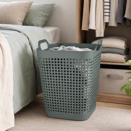 Storage Solutions Wasmand - groen - 48 liter - 40 x 51 cm - kunststof - wasbox - mand voor wasgoed - badkamer — thumbnail 3