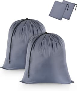 Waszakken voor op reis, 2 stuks, waszakken voor de vuile was, opvouwbare opbergzak, scheurbestendig, voor speelgoed, camping, vakantie, studentenhuis, 50 cm x 60 cm, grijs — thumbnail 2