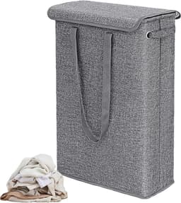 Wasmand met Deksel - Vuilnisbak Organizer - Kleding Opbergen - Verstevigde Bodem - 60 cm Hoog - Grijs — thumbnail 1