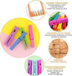 Houten Wasknijpers - Kleine Klemmen - Foto's Ophangen - Sterke Klemkracht - 73 cm - Gekleurd — thumbnail 5