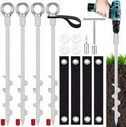 Grondanker - Metaal - 36 cm - Schroefharingen met Lusband voor Camping en Tentbevestiging — thumbnail 1