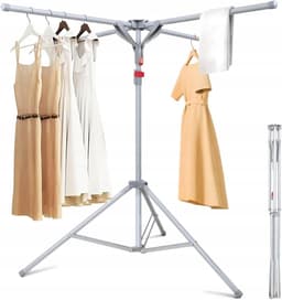 Opvouwbaar Droogrek - Vrijstaand Kledingrek - Draagvermogen tot 80 kg - 4 Afzonderlijk Uitklapbare Armen - Verstelbare Hoogte 130-180 cm - Compact Opvouwbaar - Voor Kleding, Dekens, Balkon, Terras en Wasruimte — thumbnail 1