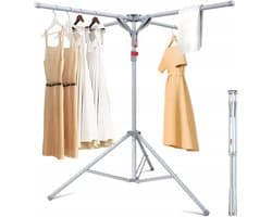 Opvouwbaar Droogrek - Vrijstaand Kledingrek - Draagvermogen tot 80 kg - 4 Afzonderlijk Uitklapbare Armen - Verstelbare Hoogte 130-180 cm - Compact Opvouwbaar - Voor Kleding, Dekens, Balkon, Terras en Wasruimte