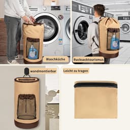 Grote Waterdichte Waszak van 90 Liter voor Reizen, Vouwbare Wasmand met Verstelbare Schouderbanden en Ideaal voor Studenten en Thuisgebruik, Lichtgrijs en Donkergrijs — thumbnail 3