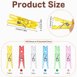 150 mini wasknijpers, transparant, herbruikbaar, kleine plastic wasknijpers, gekleurde fotoclips met metalen veer voor het ophangen van foto's, knutselprojecten, feestjes, bruiloftsdecoratie, 3,5 x 0,7 cm — thumbnail 2