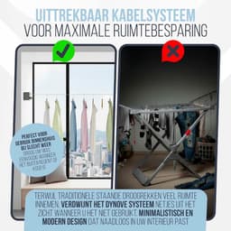 Uittrekbare Waslijn - Wandwaslijn Kabels - Ruimte Besparen - Dubbele Stalen Kabels - 2x 42m - Zilver — thumbnail 2
