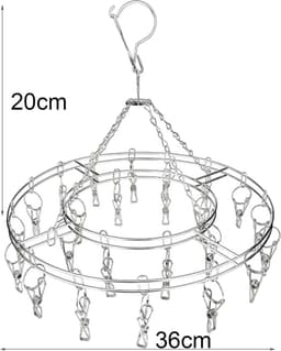 1 stuk - Sokkenrek van roestvrij staal - Sokkendroogrek met 20 klemmen - Windbestendig kledingrek - Windbestendige haken - Ruimtebesparend - Zilver - 36 x 20 cm - voor het drogen van sokken, handdoeken, bh's, ondergoed en andere kleine voorwerpen — thumbnail 2