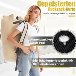 Thijox - Waszak XXL 115 liter - Opvouwbare waszak voor op reis - Kledingtas met 2 gevoerde schouderbanden - Beige - Ideaal voor vakantie, camping en t — thumbnail 3
