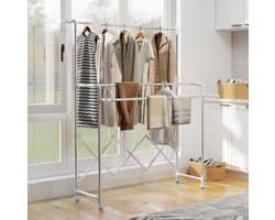HAUSS SPOLE Droogtoren – Verstelbare Stangen 150 x 103 x 197 cm – Roestvrij Staal – Zilver – Inklapbaar Vrijstaand Droogrek Op Wielen