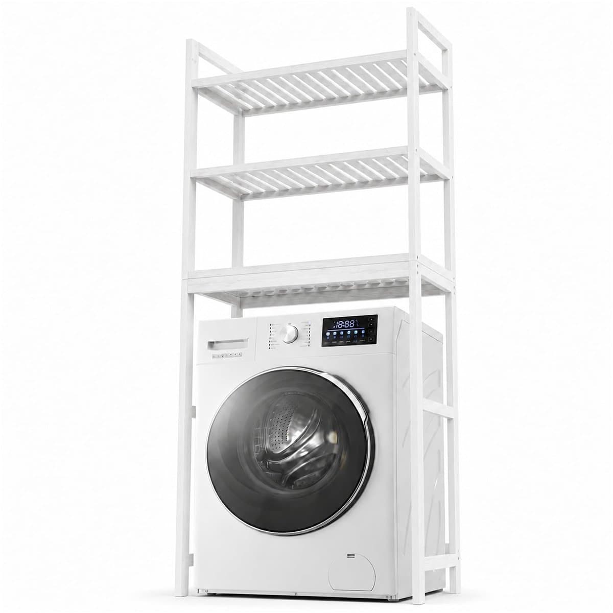SnelShoppen - Wasmachinerek Bamboe - Rek boven Wasmachine - Toiletrek Hout - Duurzaam, Ruimtebesparend, Modern Ontwerp, Multifunctioneel voor Badkamer — afbeelding 1