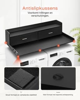 Damenzo - Wasmachine werkblad - Wasdroger aanrecht - Met 2 lades - Organizer - Wasmachine rek - 137 x 70 x 30,5 cm - Zwart — thumbnail 2