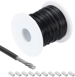 Metalen kabel van roestvrij staal, 30 meter, 3/64 inch, vinyl gecoat, zwart, wasrek ophangen. — thumbnail 1