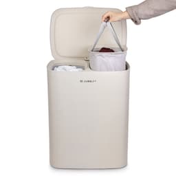 Jubbly® - Wasmand - Wassorteerder - Wasmand met Deksel - Wasmand 2 vakken - Wasmand opvouwbaar - Wasbox - 50 Liter - Beige - The Splitsmart — thumbnail 1