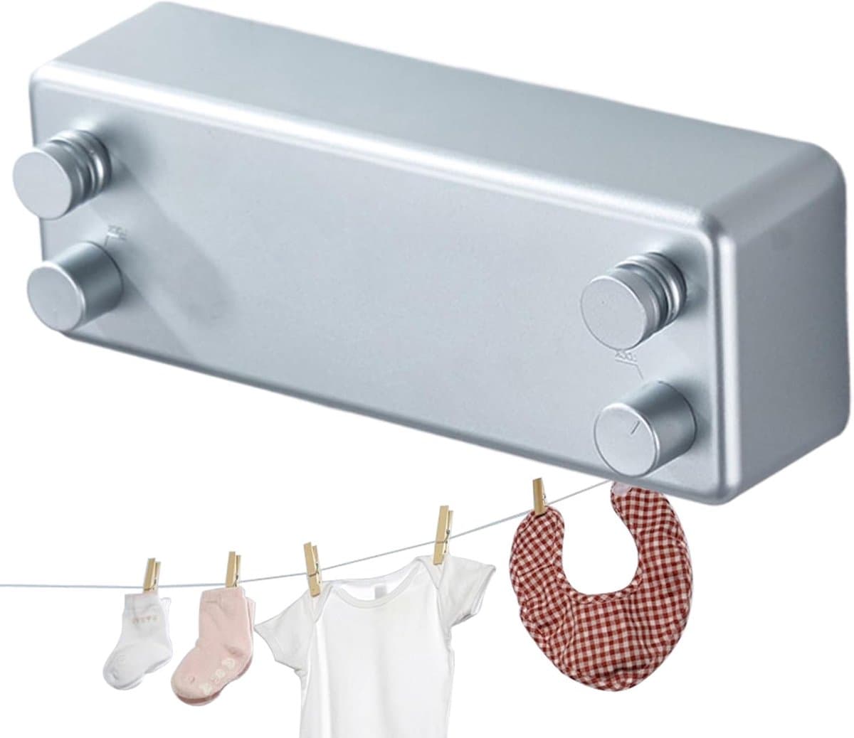 Intrekbare Waslijn - Droogrek Dubbel - Kleding Drogen - Ruimtebesparend Ontwerp - 1 meter - Zilver — afbeelding 1