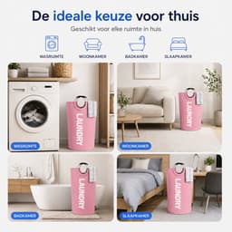 BOTC Wasmand - Waszak - Laundry basket - Wassorteerder - 38x63 cm - waszak vouwbaar - draagbaar wasbox - Roze — thumbnail 5