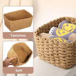 5 stuks gevlochten papierkoord opbergmandjes – Stapelbaar, voor badkamer, keuken, woonkamer — thumbnail 4