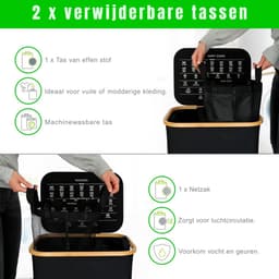 DnA® Wasmand 2 Vakken - Wasmand - Wassorteerder - Zwart - 44cm x 33cm x 69cm — thumbnail 4