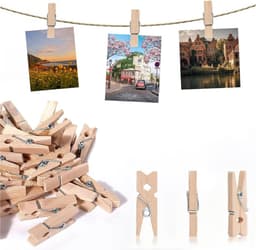 Houten Mini Clips - Kleine Knijpers - Decoratie Foto's - Stevig Natuurhout - 200 Stuks - Bruin — thumbnail 1