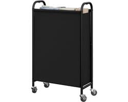 SAYS 80L slanke wasmand met wielen, stoffen rollende wasmand, smalle kledingorganizer, hoge mand voor kast, wasruimte, badkamer, zwart