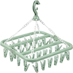 SnelShoppen - Opvouwbare wasrek met 32 clips voor ondergoed en kleine was, 360° draaibaar, hoogwaardig PP plastic, ideaal voor thuis en op vakantie — thumbnail 1