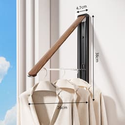 YAGXIG Wandkledingrek - Geschikt voor wasruimtes, balkons en campers; Houtkleur - Bespaart ruimte binnenshuis - Opvouwbaar, sterk draagvermogen - Kan aan deuren worden gehangen - Tweedelig set - Walnootkleur — thumbnail 4