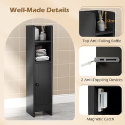 SureDeal® - Badkamerrekk - Stucks Smalle Toiletkast - Open Vakken - Afneembare Panken Vintage - 20x18x80 cm - Donkerbruin — thumbnail 4