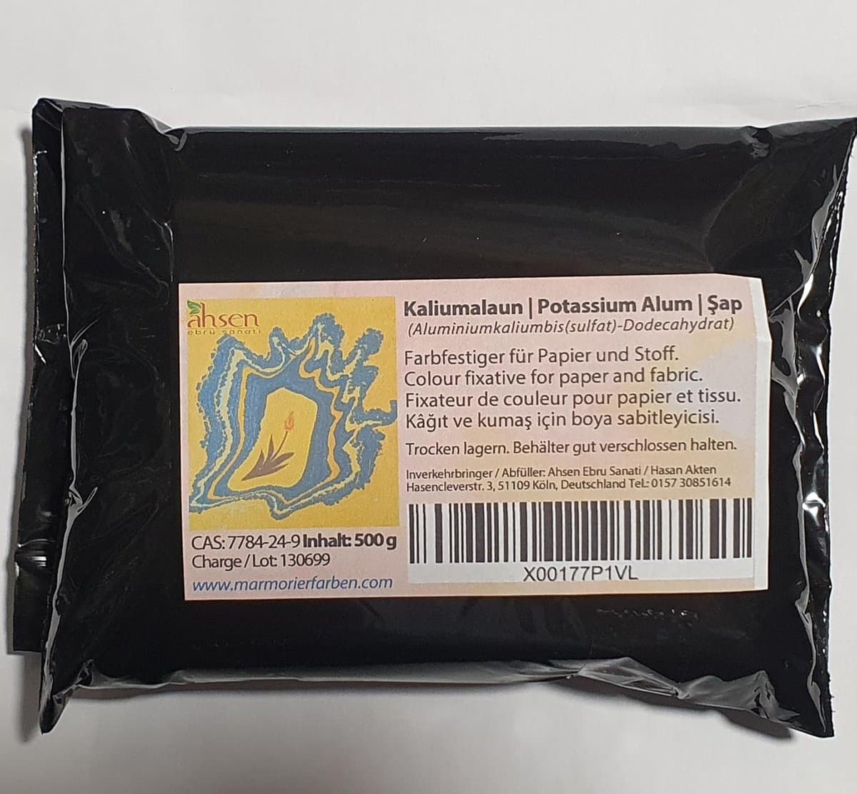 500 g – kaliumaluminiumsulfaat | schrap | fixeermiddel voor Ebru op stof | voor stofmarmering en textielkleuring — afbeelding 1