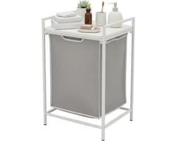 wasmand met plank, uitneembare waszak 65 l, H x B x D: 72 x 50 x 33 cm, wit/grijs