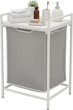 wasmand met plank, uitneembare waszak 65 l, H x B x D: 72 x 50 x 33 cm, wit/grijs — thumbnail 1