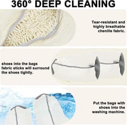 Waszak voor schoenen, wasmachine, 360°-reiniging, schokabsorberend en geluidsabsorberend, meervoudige bescherming, herbruikbare gymschoenen crèmekleurig, 2 stuks — thumbnail 4