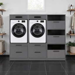 Interlink Lifestyle Studio Flow wasruimtecombinatie Bundel 1 antraciet - Complete wasruimte met 3 elementen - 2 wasmachinekasten en wasmandkast - Softclose - 201 x 68 x 164 cm — thumbnail 1