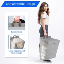 Wasmand met Deksel - Wasmand 3 Vakken - Wasmanden - Wasmanden Beige - Wasmanden Grijs - Groot Capaciteit 58 x 41 x 15 cm - Wascontainer — thumbnail 3