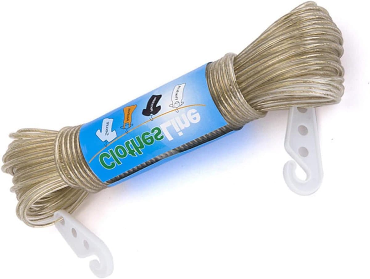 Waslijn Touw - Stalen Waslijn - Kleding Drogen - PVC Gecoat - 20 Meter - Champagne — afbeelding 1