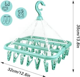 Opvouwbaar wasrek met 32 clips - handig voor sokken en babykleding - blauw — thumbnail 2