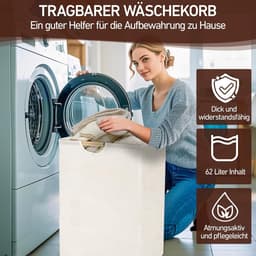 Vouwbare Wasmand 62 L, 58 x 15 x 11 cm, Ideaal voor Was Sorteren, Opbergen en Reizen, Geschikt voor Slaapkamer, Badkamer en Kinderkamer — thumbnail 5
