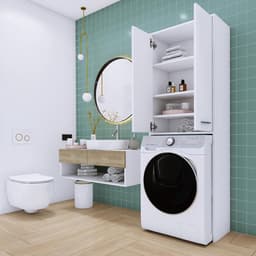 Kast boven wasmachine - Badkamerkast - Opbergen badkamer - Met legplanken - 64x180 cm - Wit — thumbnail 2