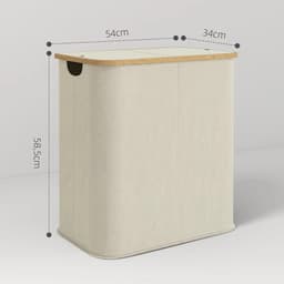 Emvae Wasmand - met Deksel - Dubbele Wasmand - 80 L - 2 Vakken - Opvouwbaar - Bamboe - Stof - Beige — thumbnail 2