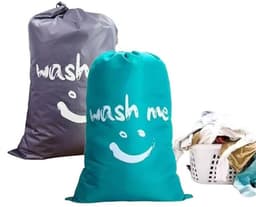 Waszak Set van 2 - Opvouwbare Waszakken - 61 x 91 cm - Grijze/Bluwe Waszak - Hoogwaardige Oxford Stof - Met Trekkoord - Wasmand — thumbnail 1