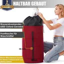 Waszak, vuile was, XXL, 115 liter, waszak voor op reis met 2 gevoerde schouderbanden, opvouwbare opbergzak, kledingtas, plunjezak, rugzak (rood) — thumbnail 2