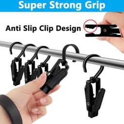 Set van 20 washaakjes met clips – Washaakjes met klem – Ophanghaken – Opbergclips voor de kast – Kunststof – Zwart — thumbnail 2