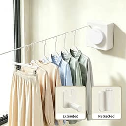 5,1 m waslijn, uittrekbaar, balkon, waslijn, wit, upgrade | Wandgemonteerde roestvrijstalen waslijn. Zwaar draagvermogen, niet doorhangt, voor balkon, badkamer, hotel, wasruimte — thumbnail 4