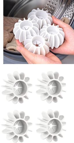 4-stuks Siliconen wasmachinebal - Wasballen - Herbruikbare wasballen - En reinigingsballen - Anti-klit en gemakkelijk schoon te maken - Siliconen - 7.8×6.5cm - Geschikt voor wasmachines, drogers en stoomdrogers - Wit — thumbnail 1