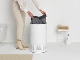 Wasbox, Kurken Deksel, Quick-Drop Opening, Uitneembare Waszak Klittenband, Machinewasbaar, Kunststof Onderkant, Ventilatiegaten, Corrosiebestendige Materialen, White, 60L — thumbnail 3