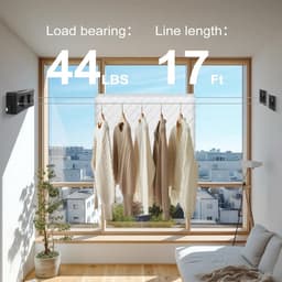 Intrekbare Waslijn - Wandwasrek Uittrekbaar - Kleding Drogen - Dubbele Roestvrij Staal Lijn - 2 x 51 Meter - Zwart — thumbnail 2