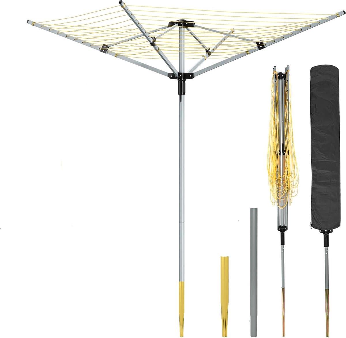 Droogmolen Buiten - Waslijn Molen - Buiten Wassen - 50 Meter Lijn - 180 cm Hoog - Zilver Grijs — afbeelding 1