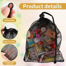 Dailygoods - TIESOME 10 stuks kleine nylon mesh trekkoordtas, zwarte mesh trekkoordtas reiszakken mesh opbergzak mesh trekkoord waszak voor wassen strandspecelgoed schelpen verzamelen golf 20 x 15 cm — thumbnail 2