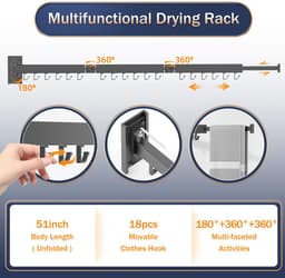Solidchoice - Retractable Kledingdroger Wandmontage voor Balkon en Badkamer — thumbnail 5